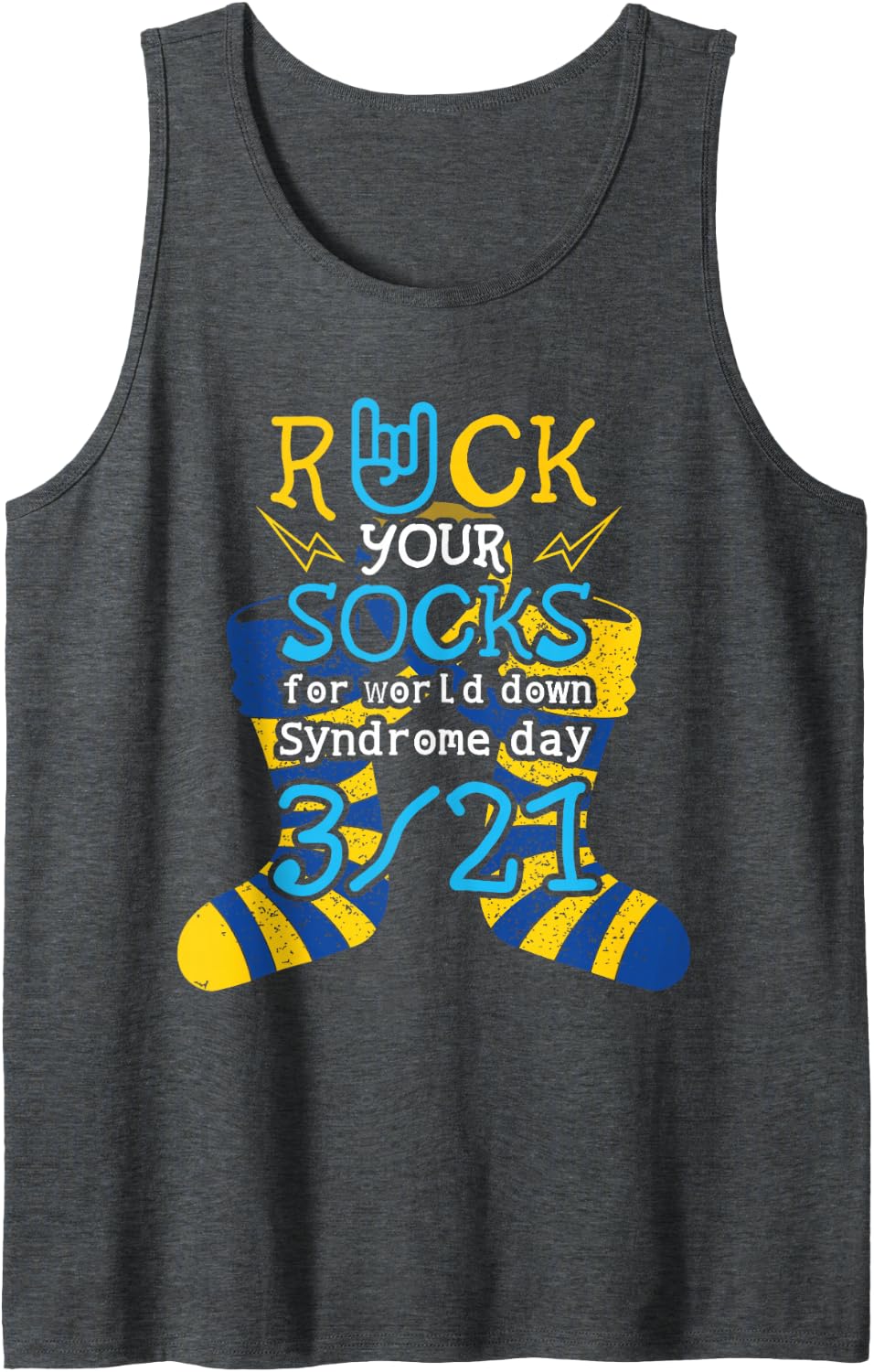 Rock Your Socks March 21 World Down Syndrome Awareness Day Tank Top - Dark Heather Grey