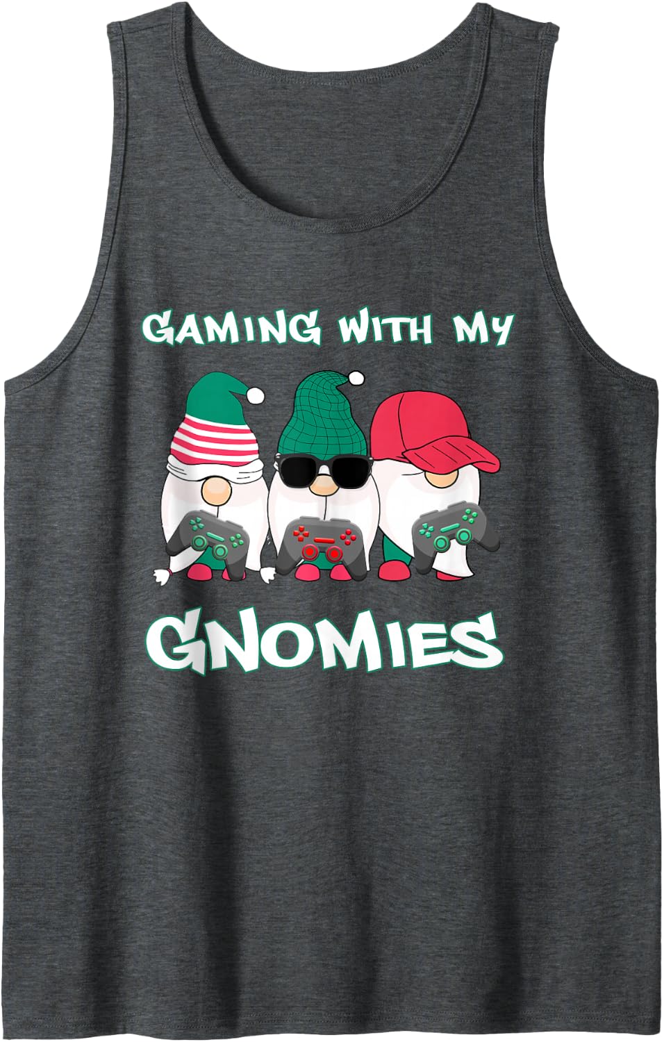 Funny Gaming with My Gnomies Christmas Gnome Video Games Sleeveless Tank Top - Dark Heather Grey