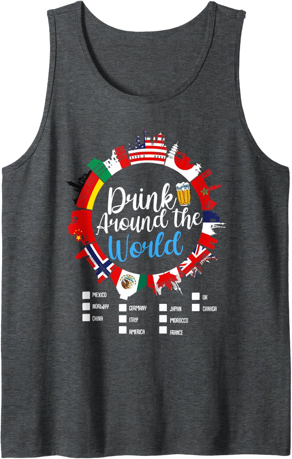 Adult Vacation Drinking Countries International National Tank Top - Dark Heather Grey