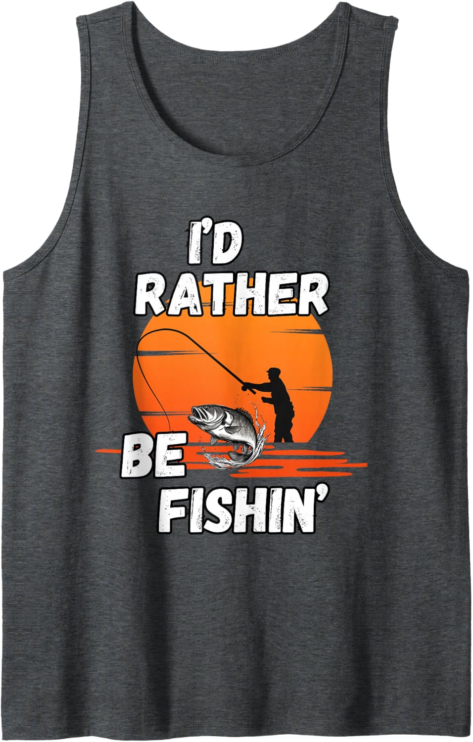 I'd Rather Be Fishin' Retro Sunset Bass Fishing Fisherman Sleeveless Tank Top - Dark Heather Grey
