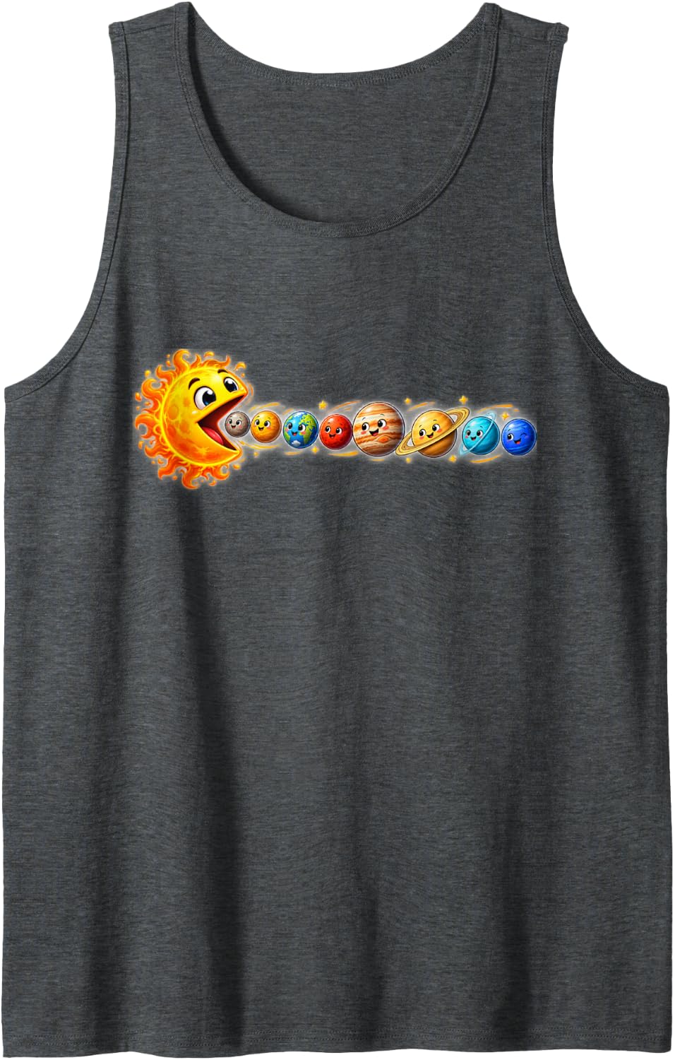 Funny Sun Planetary System Star Eating Planets Astronomy Sleeveless Tank Top - Dark Heather Grey