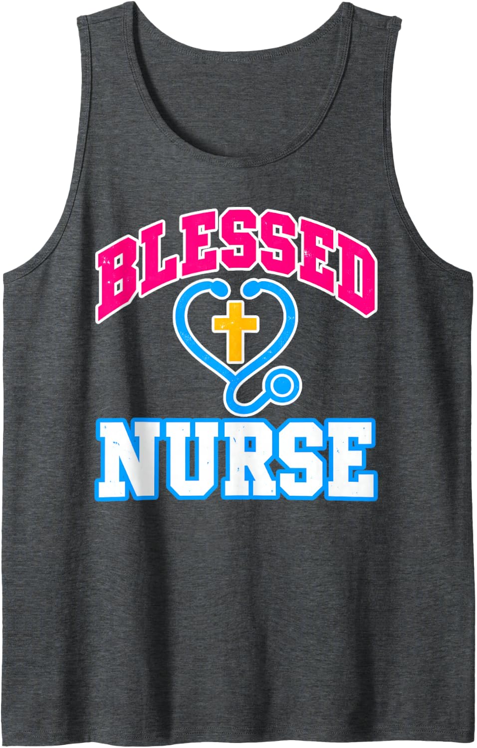 Blessed Nurse Stethoscope Jesus Faith CNA Christian Nurse Sleeveless Tank Top - Dark Heather Grey