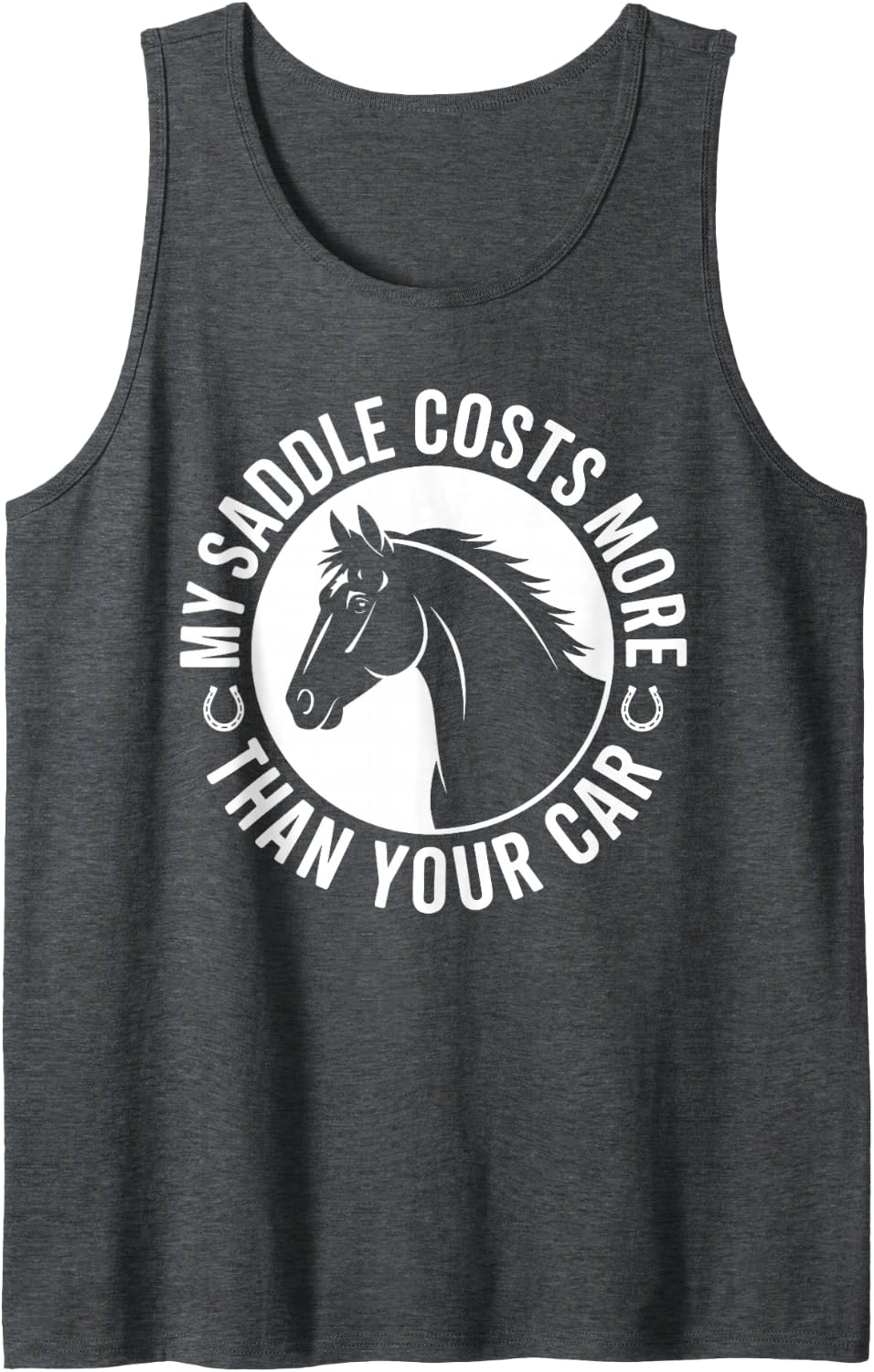 My Saddle Costs More Than Your Car Funny Horseback Riding Sleeveless Tank Top - Dark Heather Grey