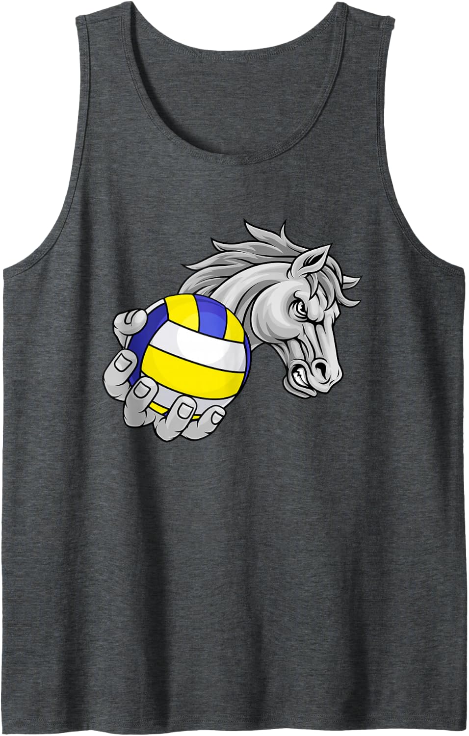 Horse Volleyball Ball Cartoon Character Sleeveless Tank Top - Dark Heather Grey