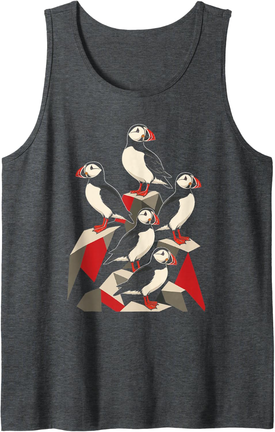 Bird Watching Puffin Pattern Geometric Rock Art Tank Top - Dark Heather Grey