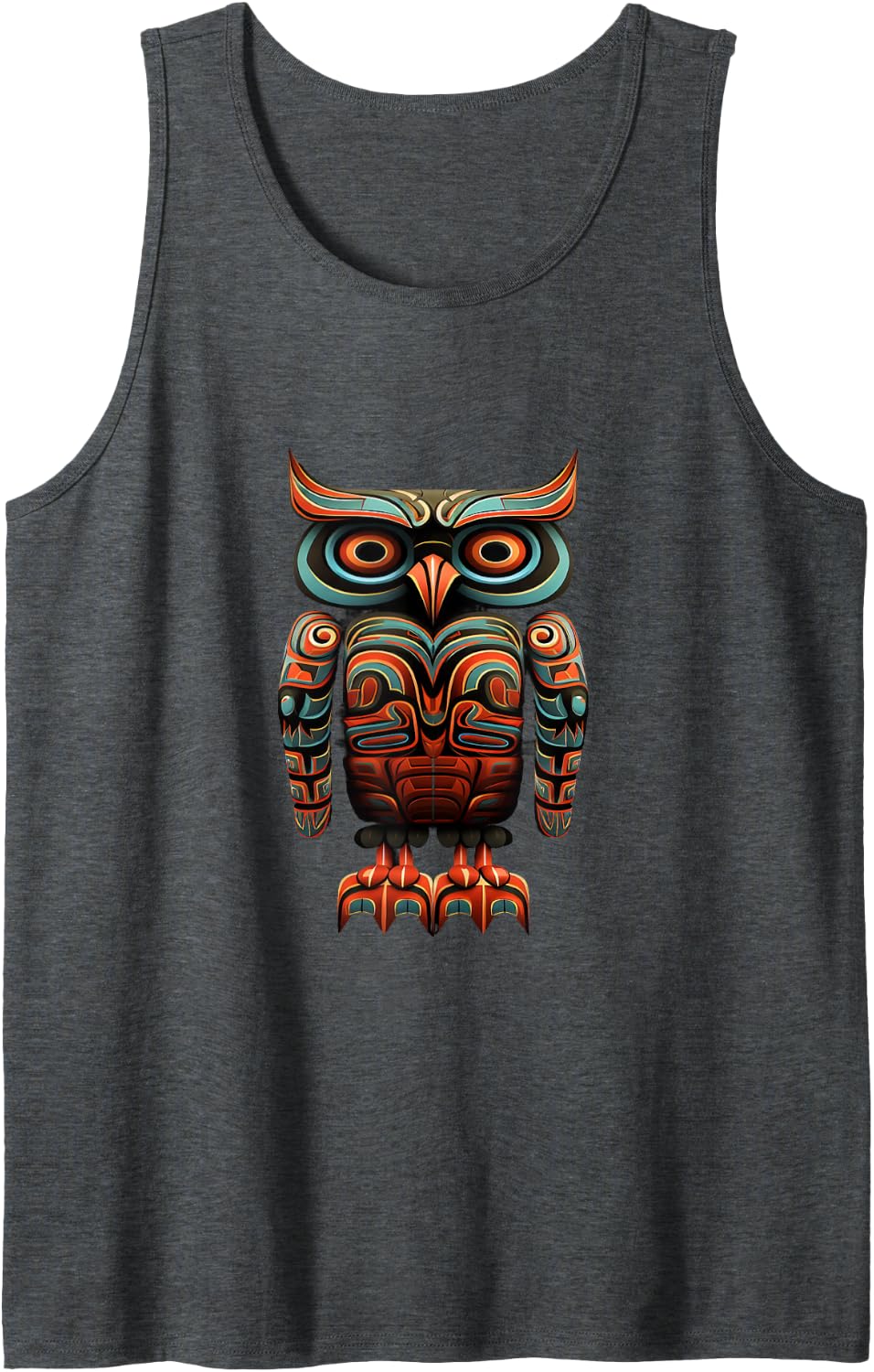 Owl Haida Totem Bird Art Indian Indigenous Tribe Sleeveless Tank Top - Dark Heather Grey