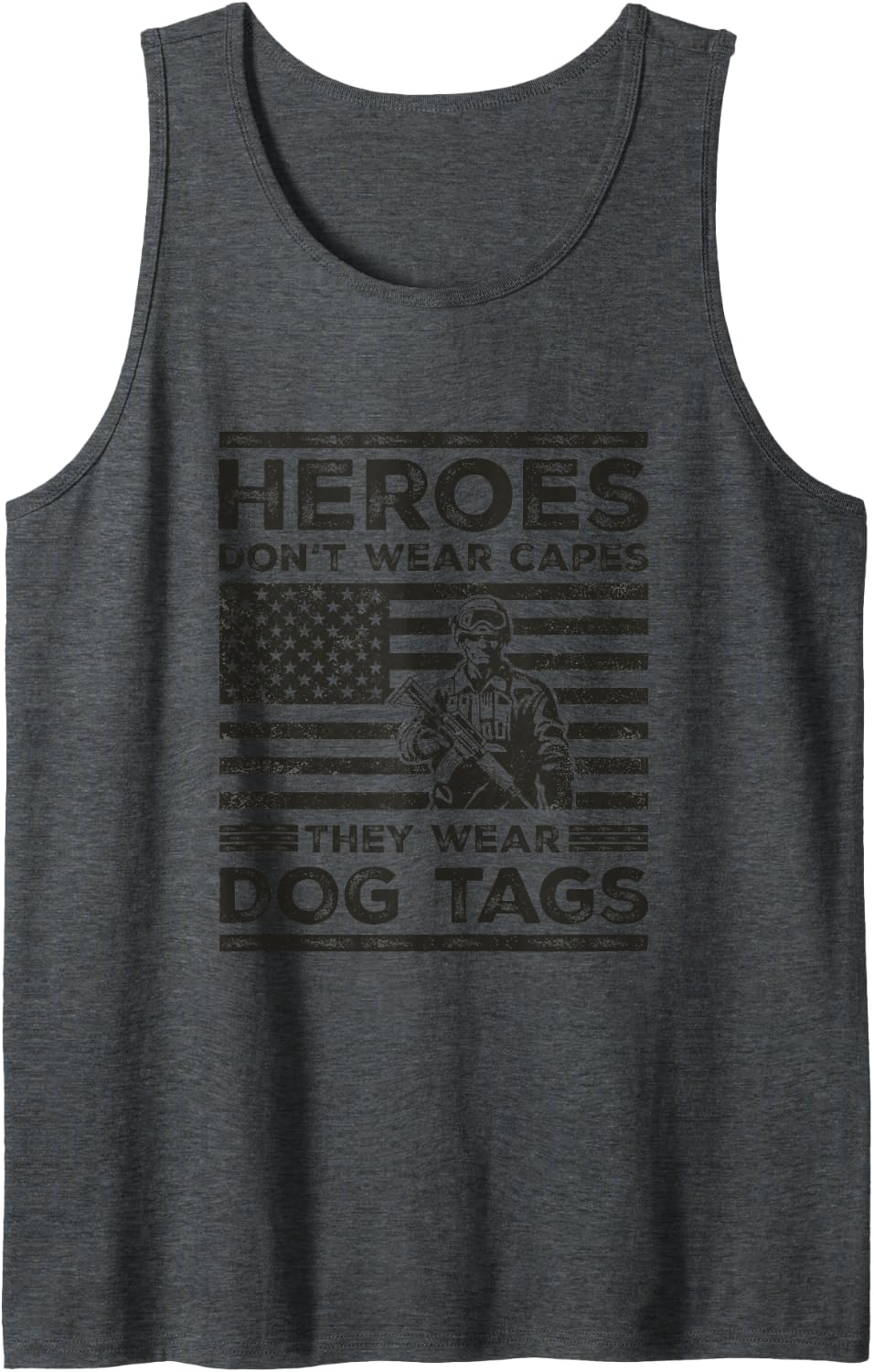 Heroes Don't Wear Capes They Wear Dog Tags Veterans Day Sleeveless Tank Top - Dark Heather Grey