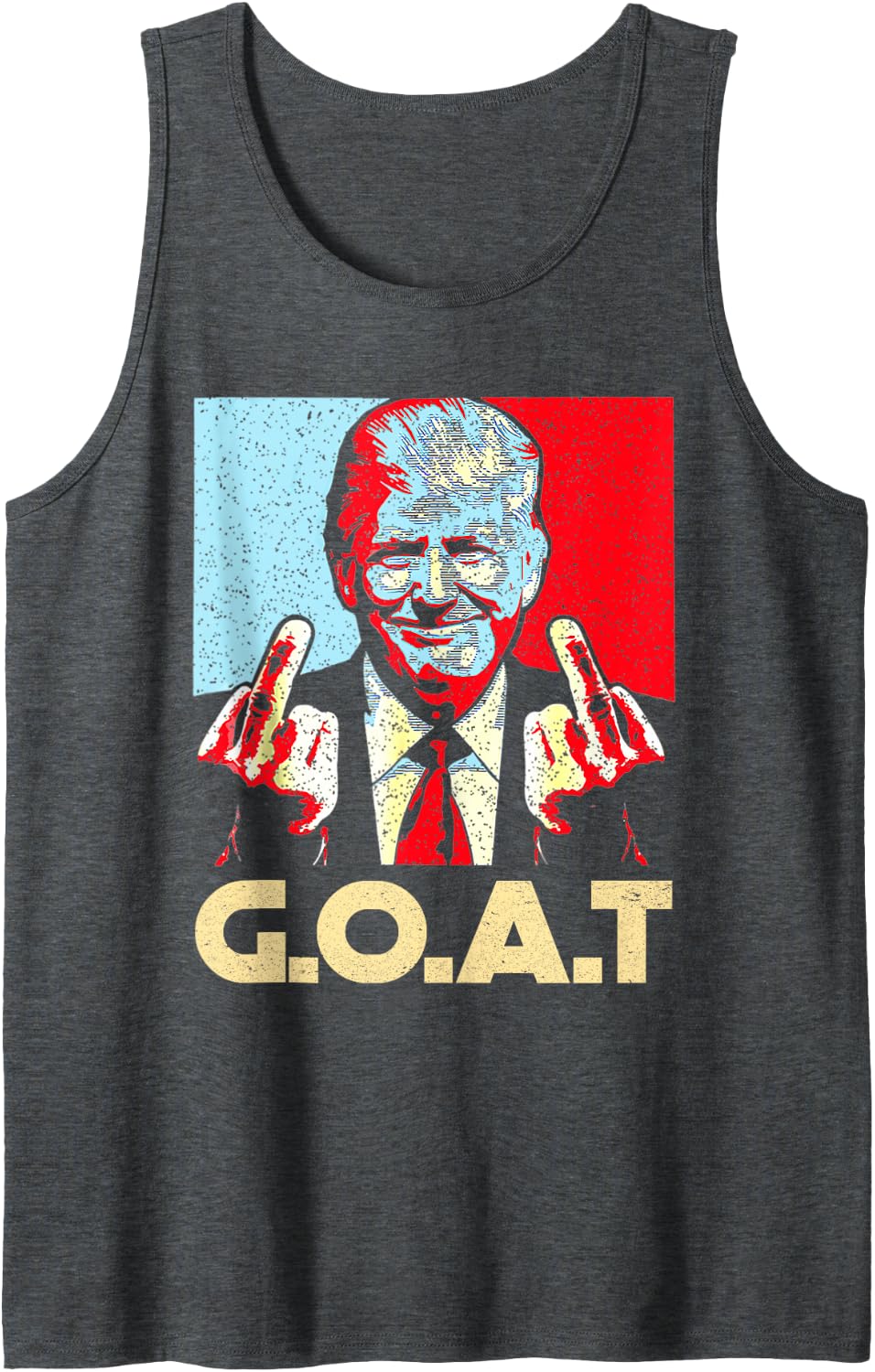 Mens Vintage Trump Goat 2024 Election 45th President Poster Tank Top - Dark Heather Grey