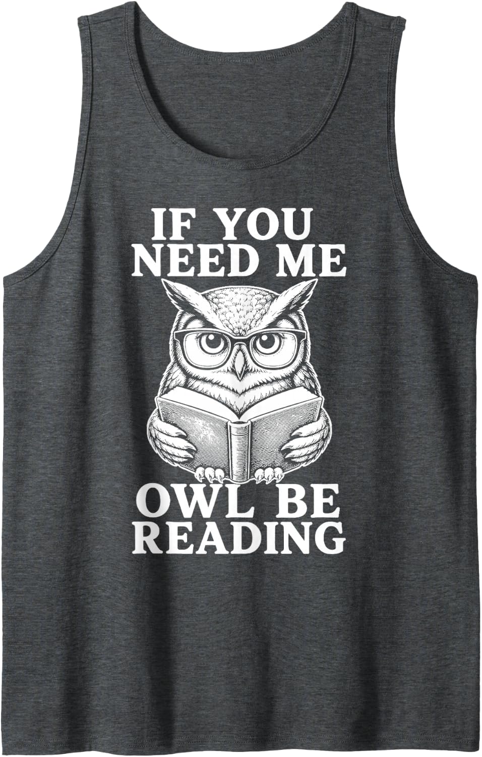 Book Reading Owl Lover Sleeveless Tank Top - Dark Heather Grey