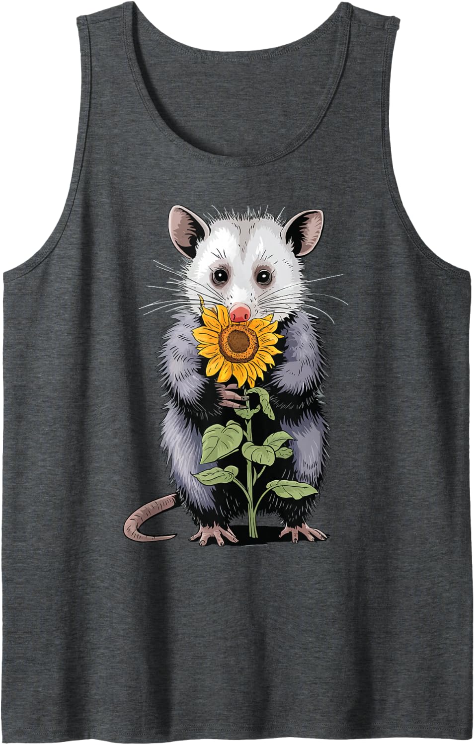 Opossum Sunflower Tank Top - Dark Heather Grey
