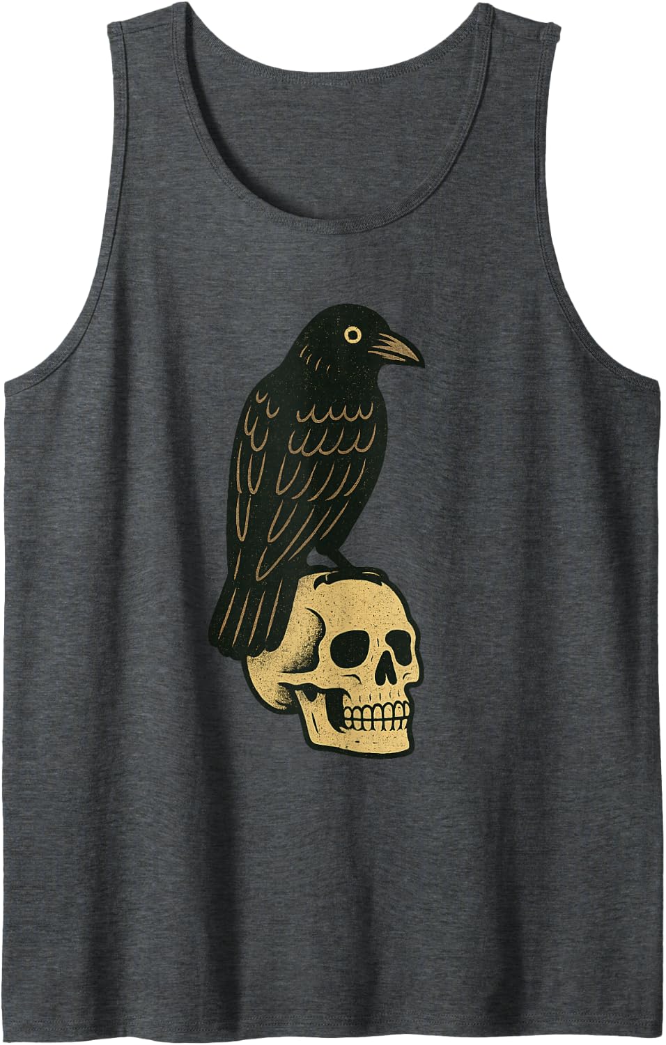 Retro Gothic Raven Skull Tee Vintage Movie Poster Style Crow Sleeveless Tank Top - Dark Heather Grey