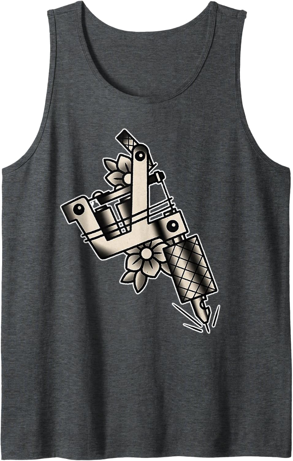 Coil Tattoo Machine Blackwork Flash Vintage Tank Top - Dark Heather Grey