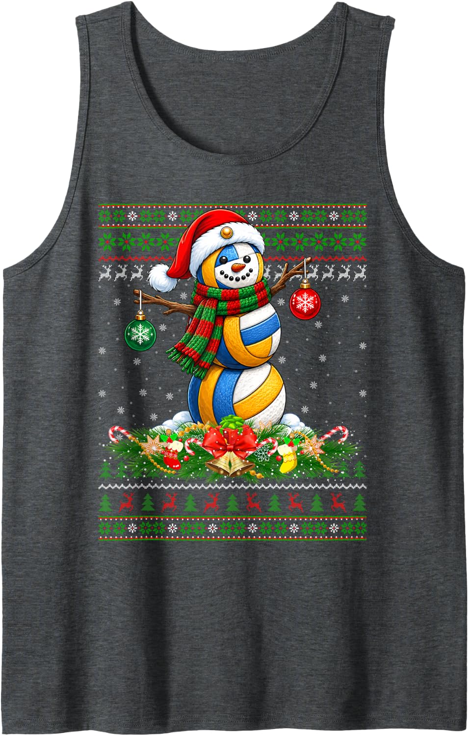 Volleyball Snowman Christmas Sports Ugly Sweaters Xmas Tank Top - Dark Heather Grey
