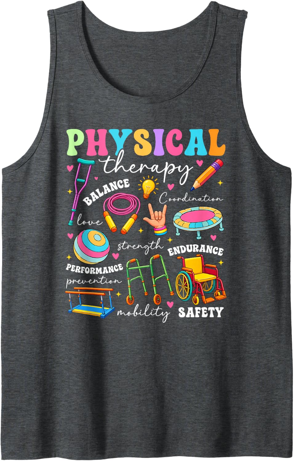 Physical Therapy Assistant Appreciation PTA Groovy Sleeveless Tank Top - Dark Heather Grey