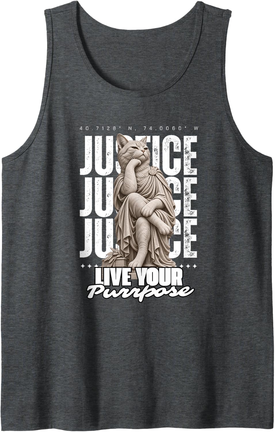 Stoic Cat Statue Motivational Design Stand Tall Sleeveless Tank Top - Dark Heather Grey