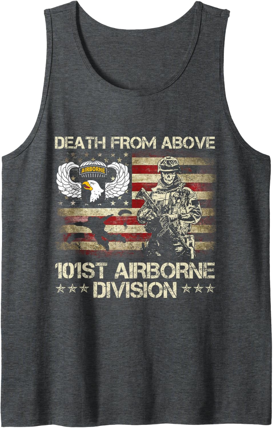 Death from Above Proud 101st Airborne Division Flag USA Tank Top - Dark Heather Grey