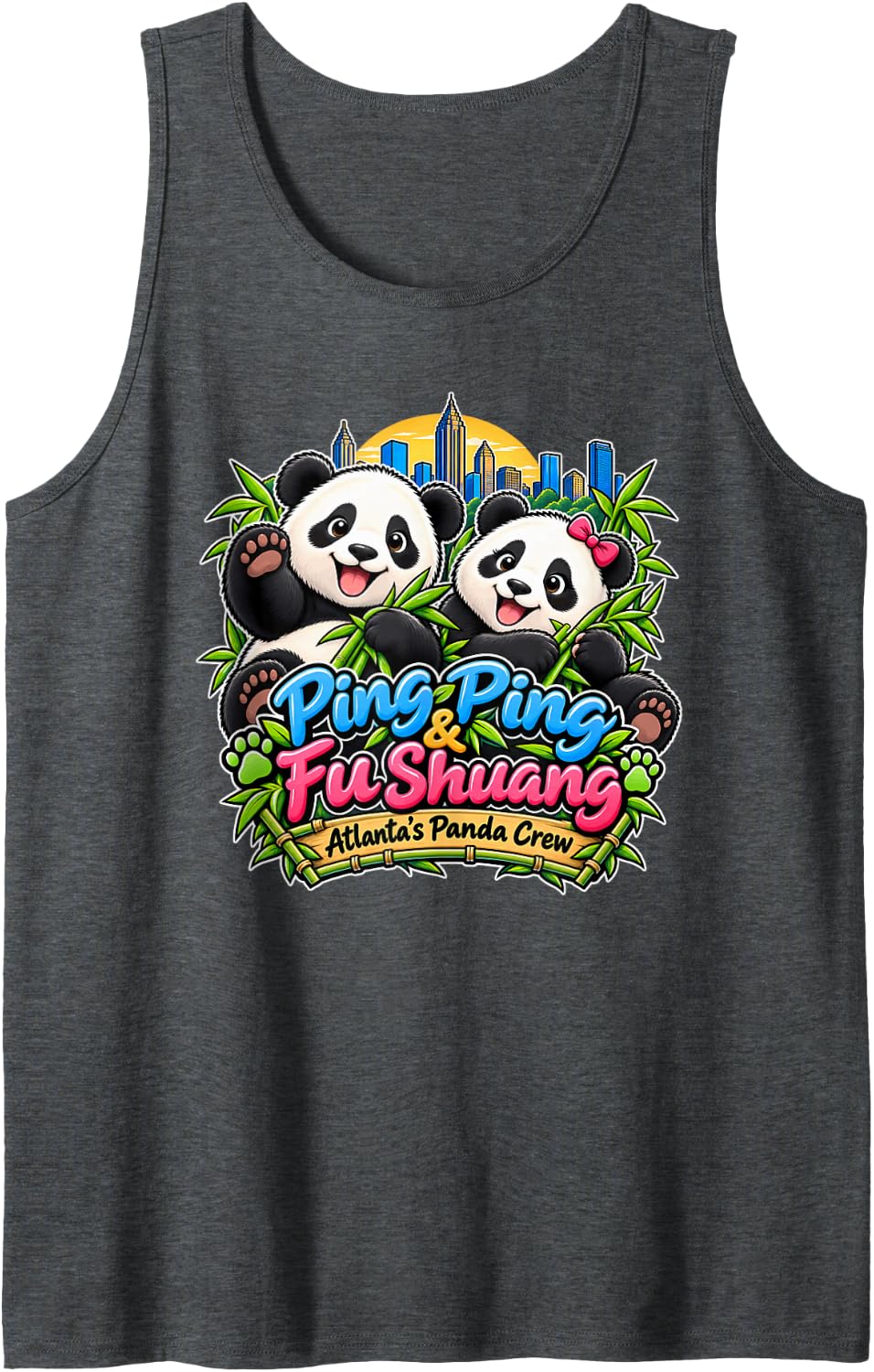 Ping Ping & Fu Shuang Atlanta Panda Crew Cute Panda Sleeveless Tank Top - Dark Heather Grey