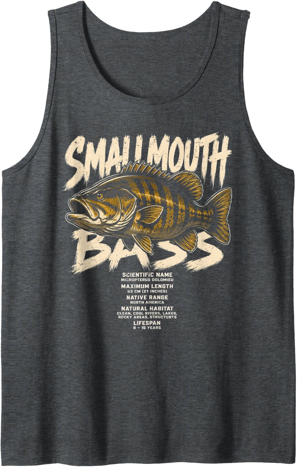 Small Mouth Bass Angler Fishing Graphic Fish Dad Men Boys Sleeveless Tank Top - Dark Heather Grey