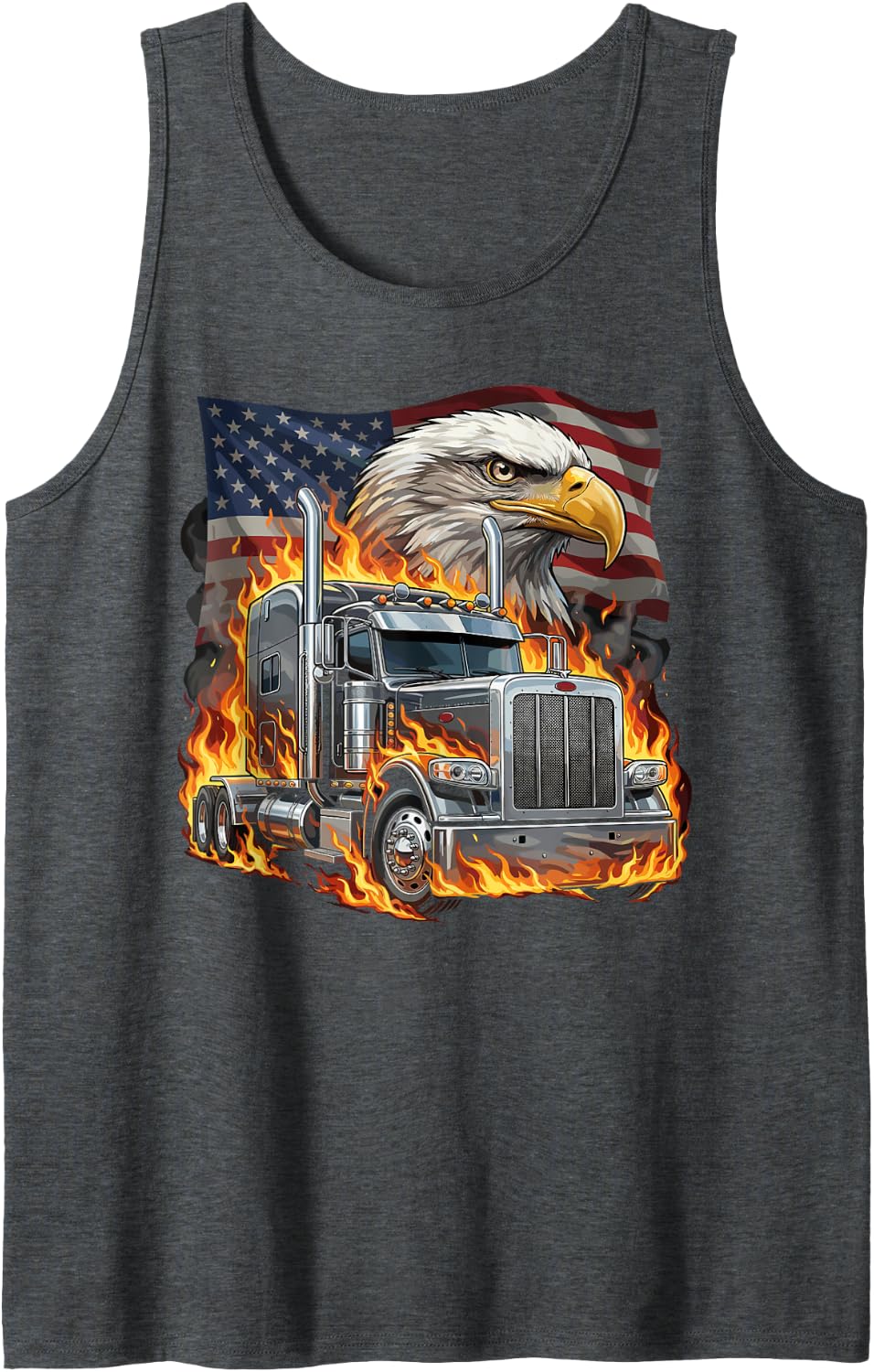 Vintage US Flag Trucker Truck 18 Wheeler Drivers Trucking Sleeveless Tank Top - Dark Heather Grey