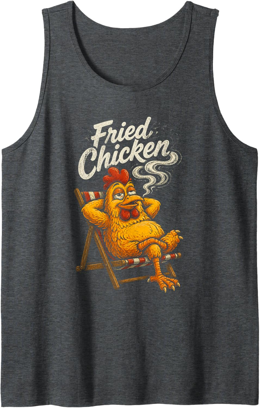Fried Chicken Relaxing Chicken Character Sleeveless Tank Top - Dark Heather Grey