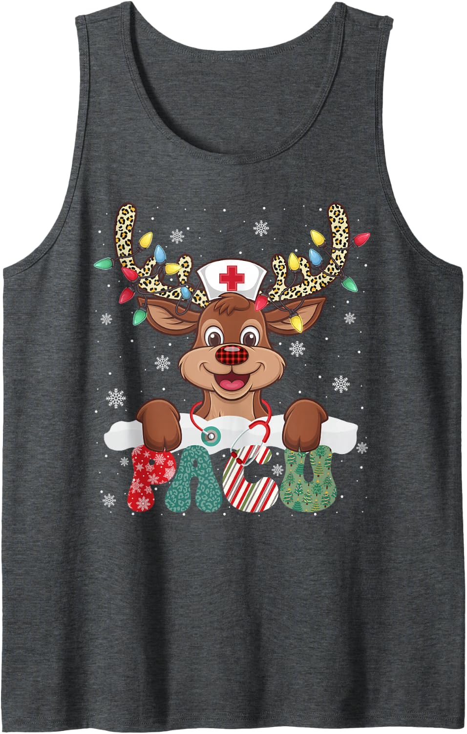 Pacu Nurse Reindeer Nurse Hat Christmas Light Women Girl Sleeveless Tank Top - Dark Heather Grey