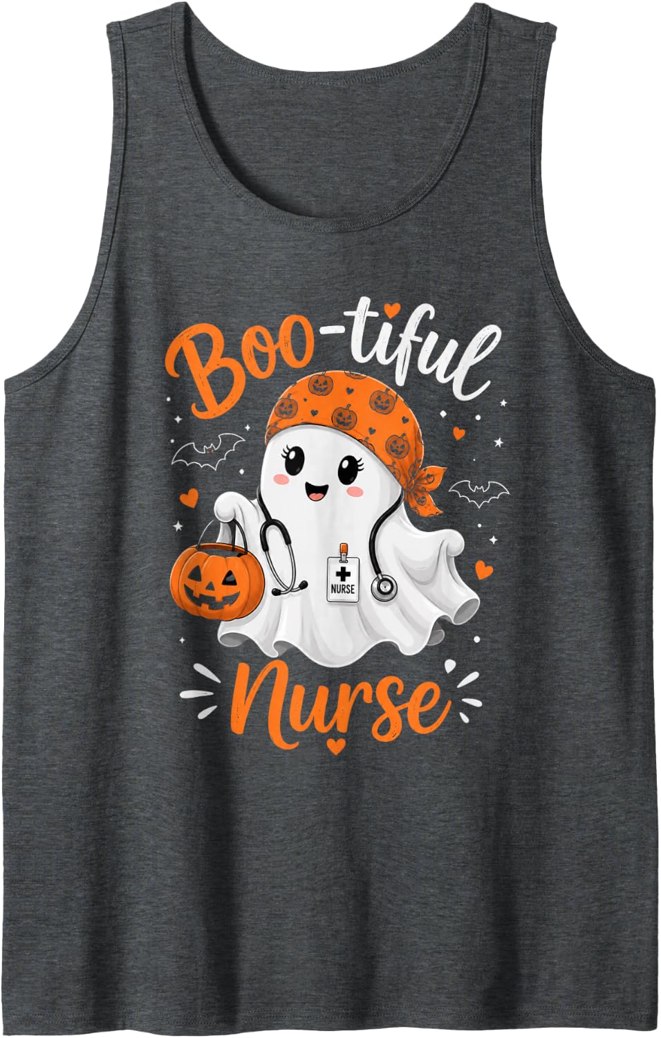 Nurse Ghost Halloween Medical Humor Tank Top - Dark Heather Grey