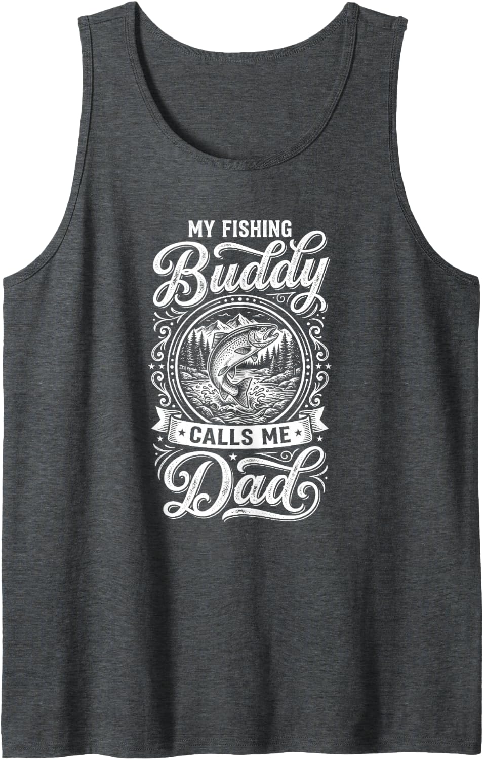 Fishing Buddy Dad Largemouth Bass Father Angler Outdoors Sleeveless Tank Top - Dark Heather Grey