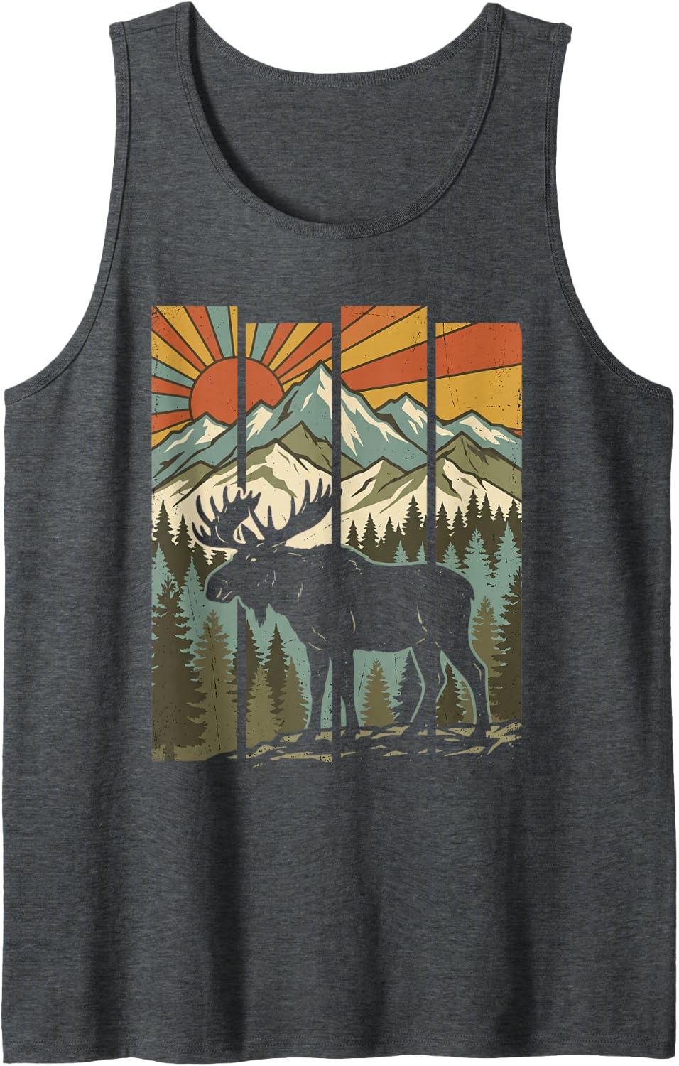 Moose Nature Retro Trees Outdoor Wildlife Men Women Sleeveless Tank Top - Dark Heather Grey