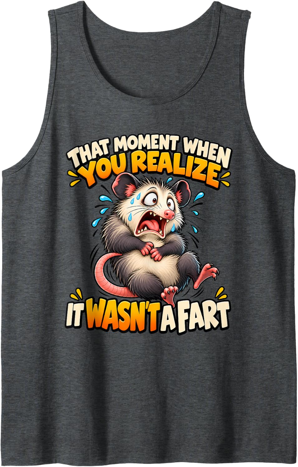 It Wasn't A Fart Shocked Opossum Funny Toilet Humor Sleeveless Tank Top - Dark Heather Grey