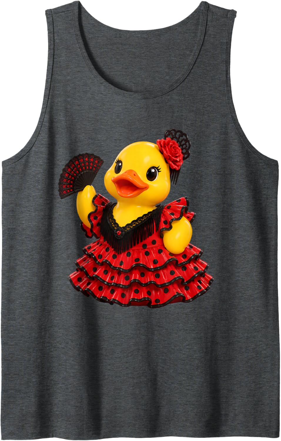 Rubber Duck Wearing a Spanish Flamenco Dress Sleeveless Tank Top - Dark Heather Grey