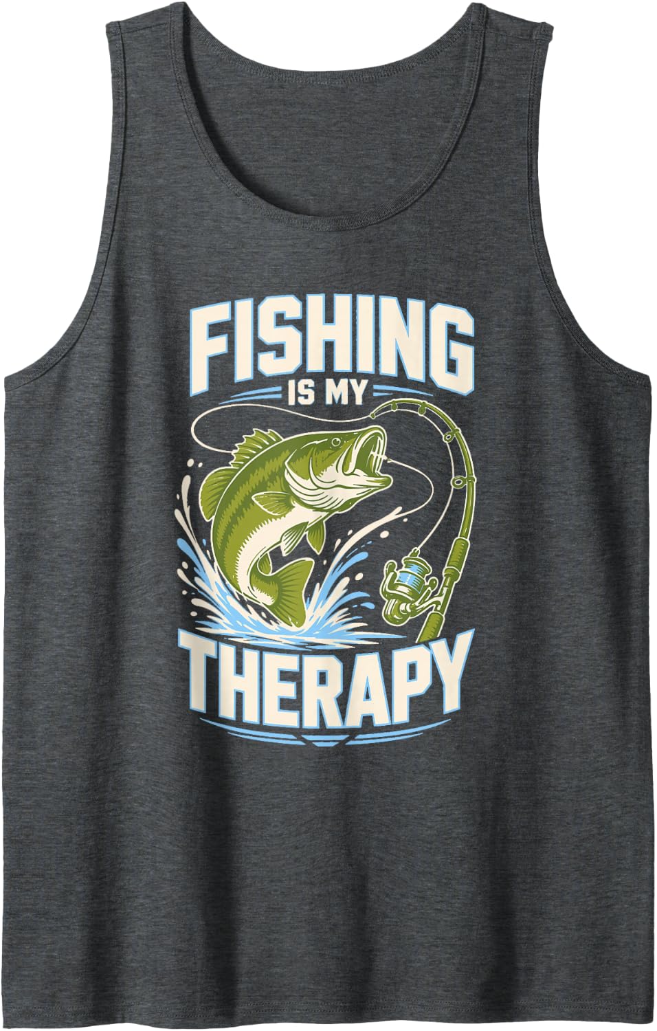 Fishing is My Therapy Bass Fisherman Angler Sleeveless Tank Top - Dark Heather Grey