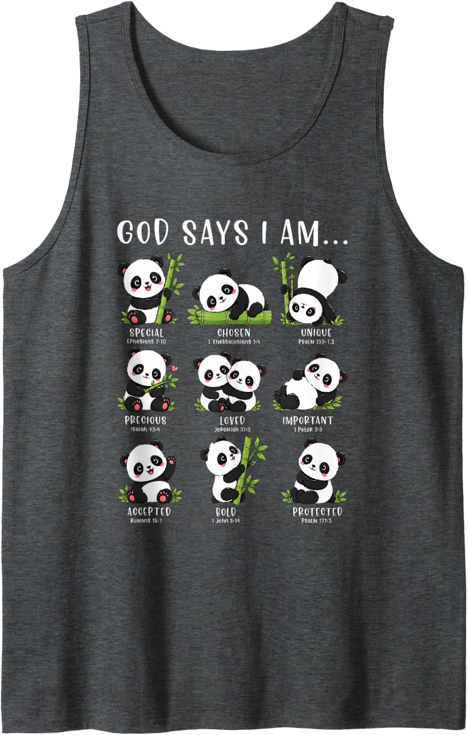 God Says Im Special Chosen Loved Christian Panda Bible Faith Sleeveless Tank Top - Dark Heather Grey
