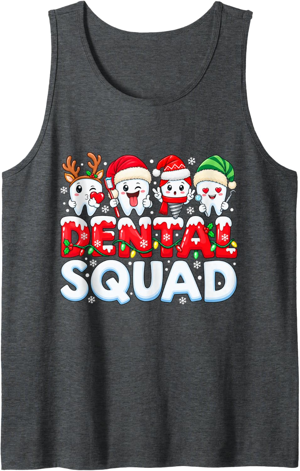 Dental Squad Cute Tooth Dentist Hygienist Xmas Sleeveless Tank Top - Dark Heather Grey