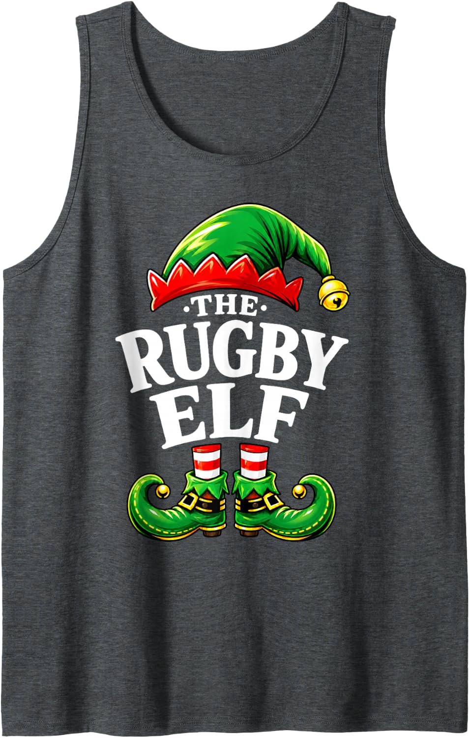 Rugby Elf Christmas Matching Family Elf Squad Xmas Tank Top - Dark Heather Grey