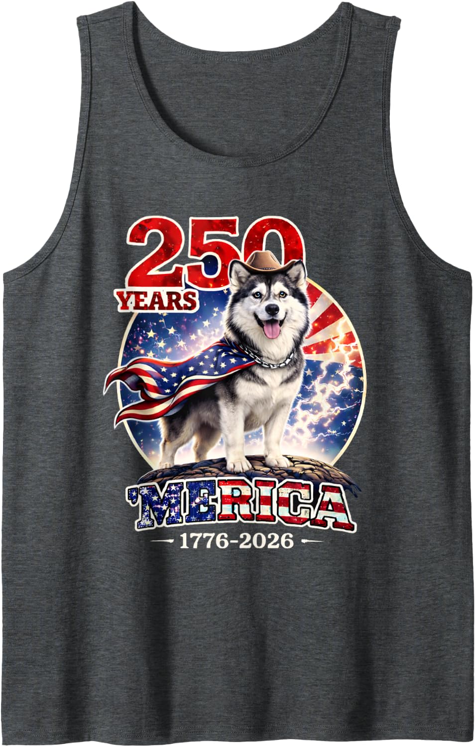 250 Years of Freedom Siberian Husky Dog 1776-2026 4th of Tank Top - Dark Heather Grey