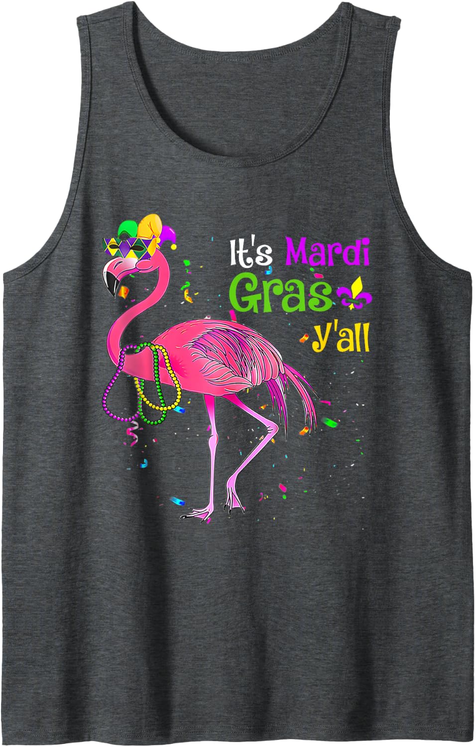 Its Mardi Gras Y'all Flamingo Costume Girls Women Mardi Gras Sleeveless Tank Top - Dark Heather Grey