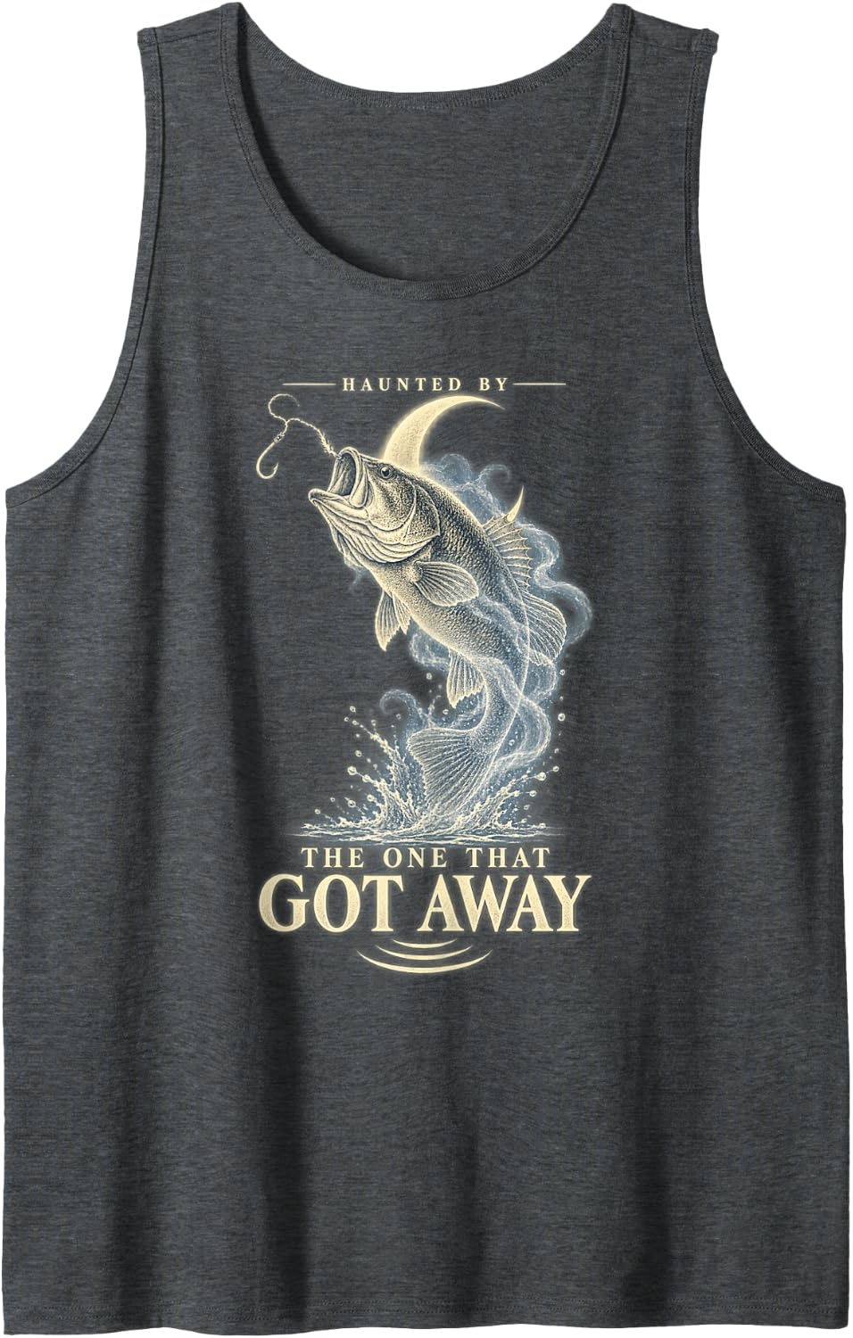 Haunted By The One that Got Away Funny Bass Fishing Sleeveless Tank Top - Dark Heather Grey
