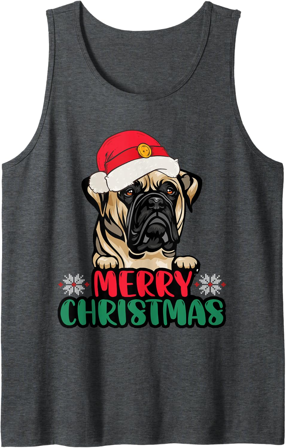 Bull Mastiff Christmas Funny Gift for Dog Lover Owner Sleeveless Tank Top - Dark Heather Grey