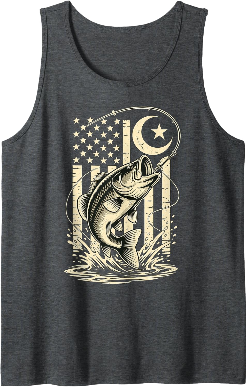 American Muslim Bass Fishing Crescent Star Angler Sleeveless Tank Top - Dark Heather Grey