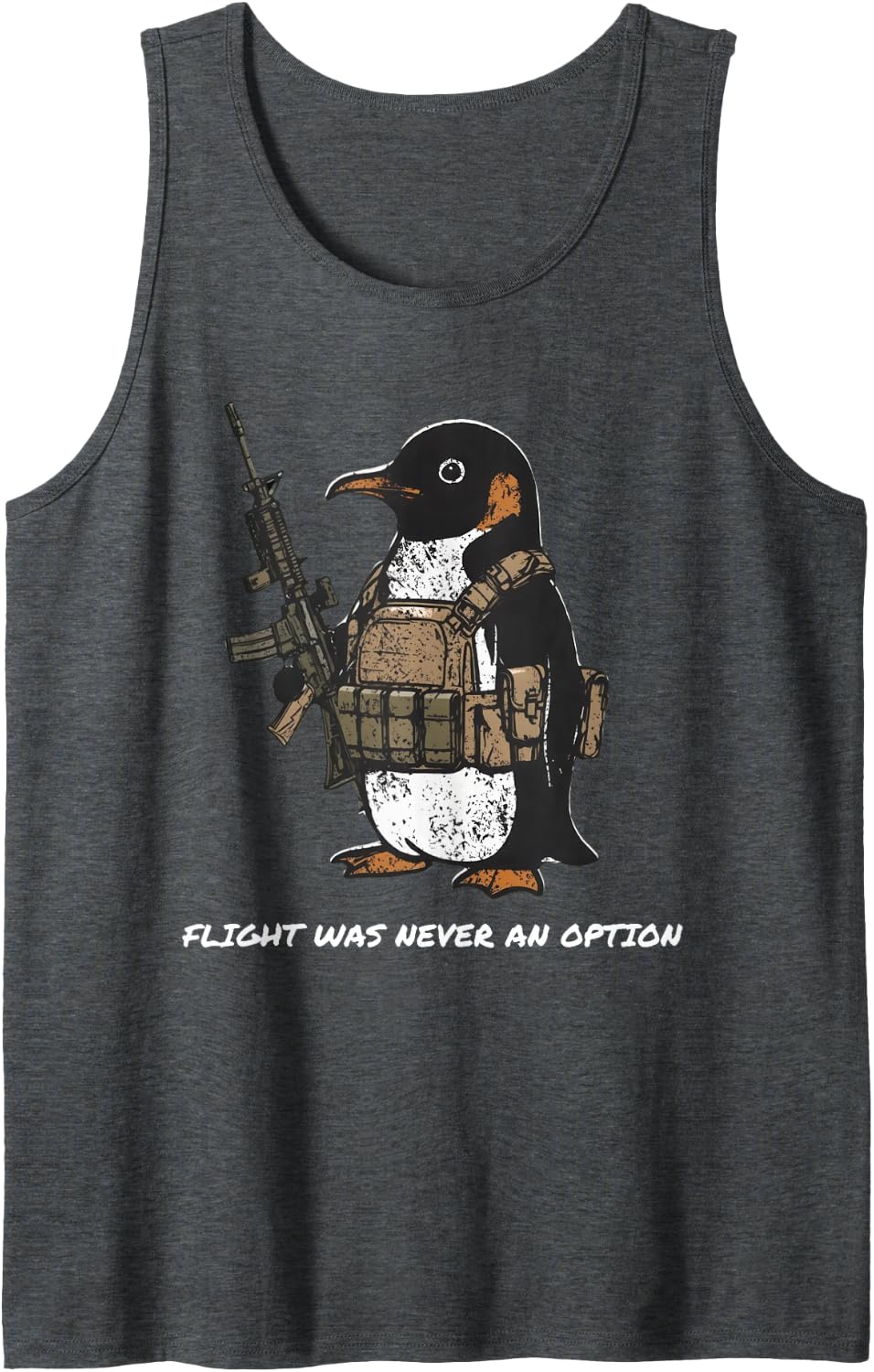 Flight was Never an Option Funny Penguin with Knife Sleeveless Tank Top - Dark Heather Grey