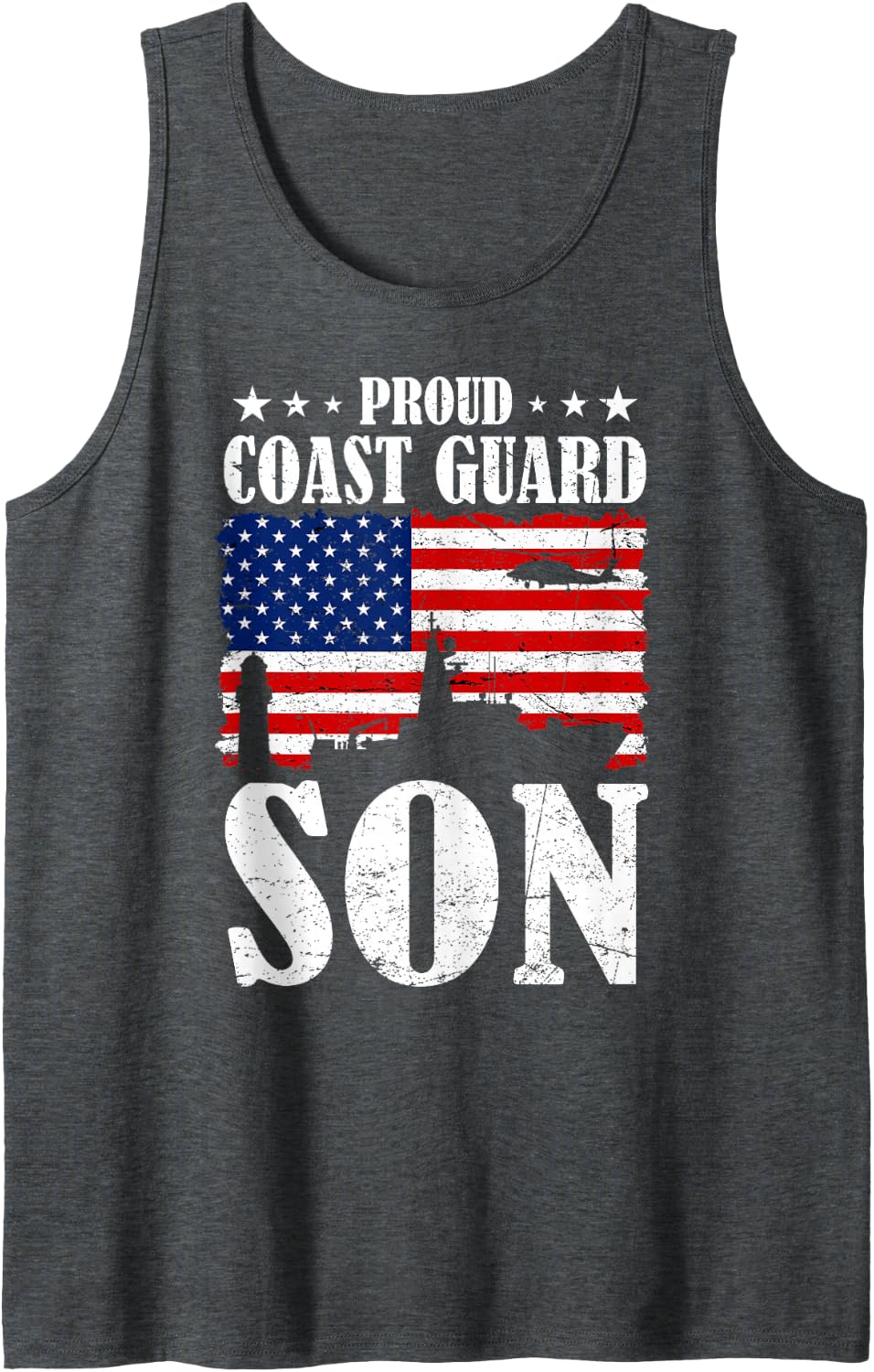 Mens Proud Coast Guard Son Flag USA Coastie Family Matching Tank Top - Dark Heather Grey