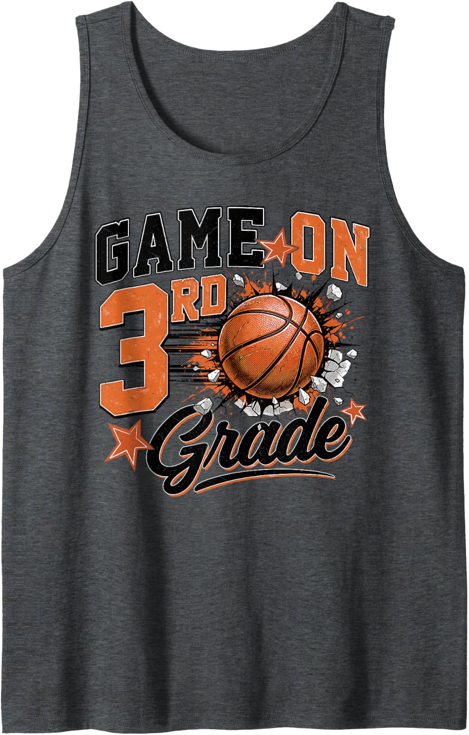 Game On 3rd Grade Basketball Back to School Teachers Boys Sleeveless Tank Top - Dark Heather Grey