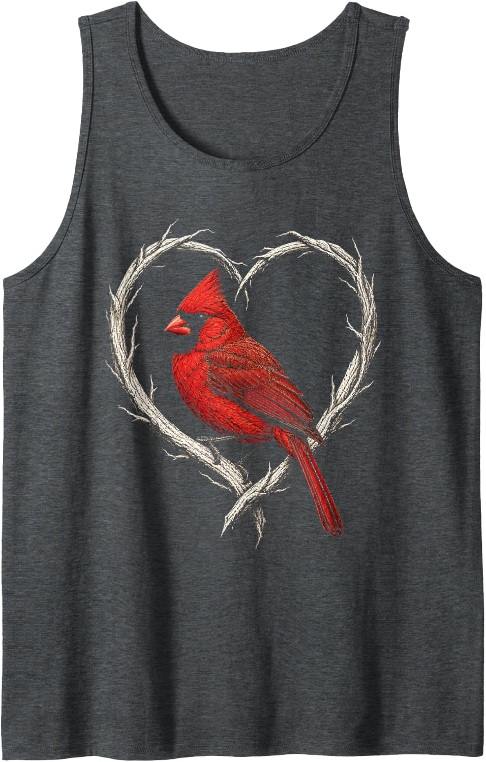 Bird Watching Northern Cardinal Heart Wreath Design Tank Top - Dark Heather Grey