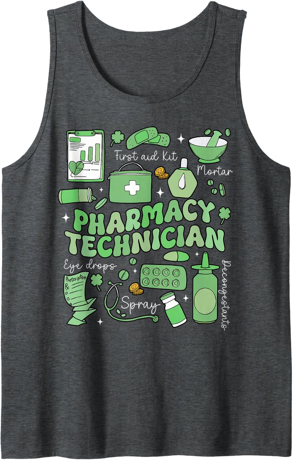 Pharmacy Technician St Patrick's Day Pharmacist Tech Sleeveless Tank Top - Dark Heather Grey