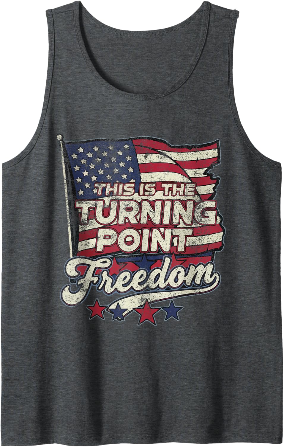 This is The Turning Point Freedom Patriotic American Flag Sleeveless Tank Top - Dark Heather Grey