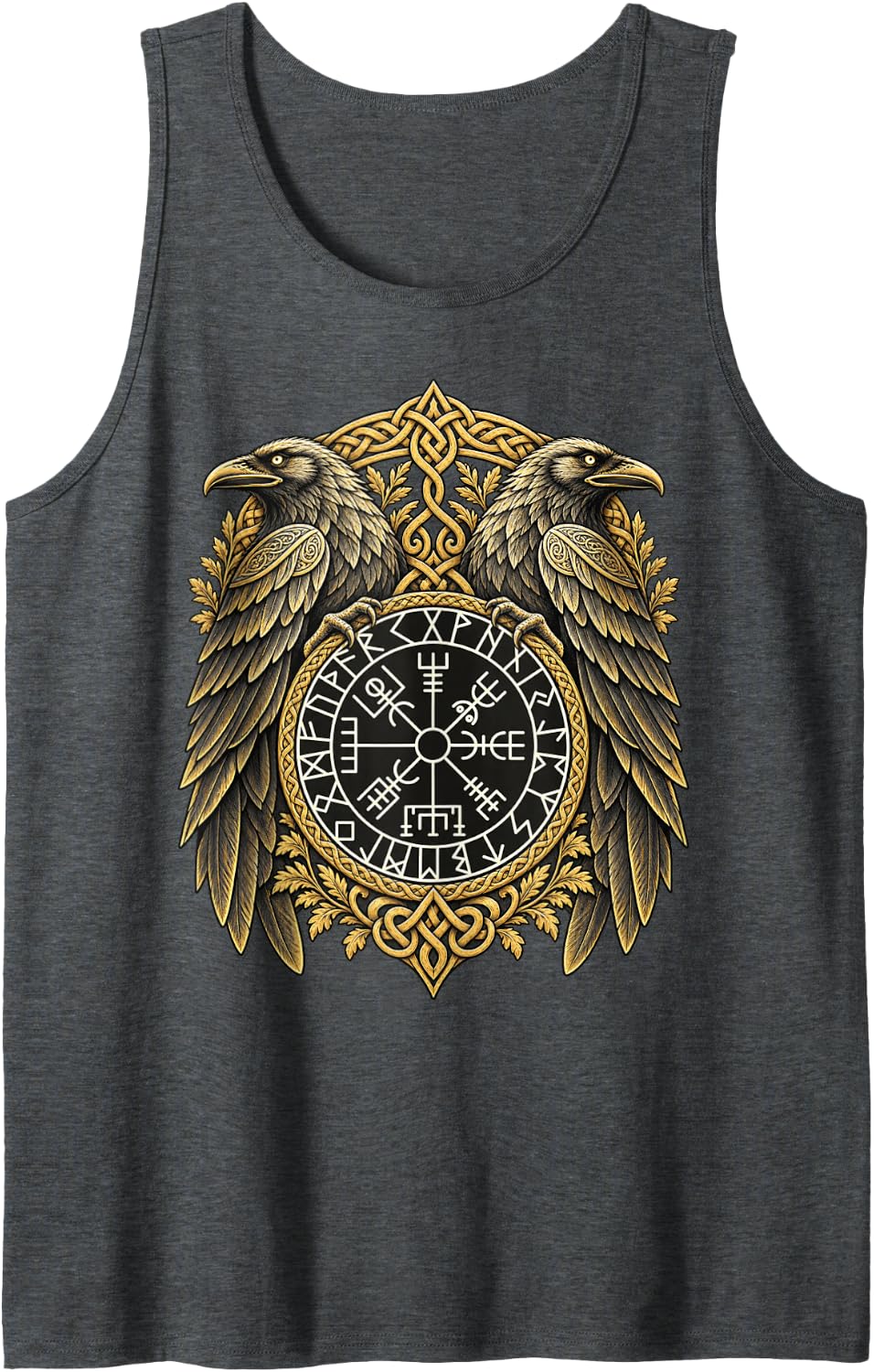 Odin Ravens Vegvisir Nordic Knotwork Viking Norse Compass Sleeveless Tank Top - Dark Heather Grey