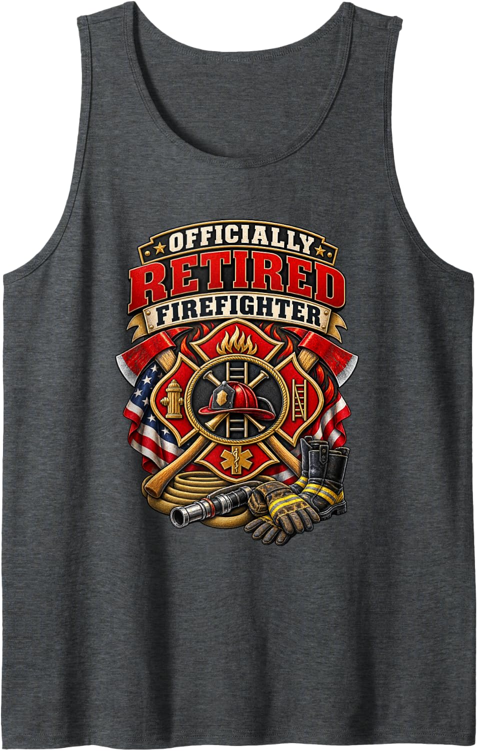 Officially Retired Firefighter Fireman Shirt Sleeveless Tank Top - Dark Heather Grey