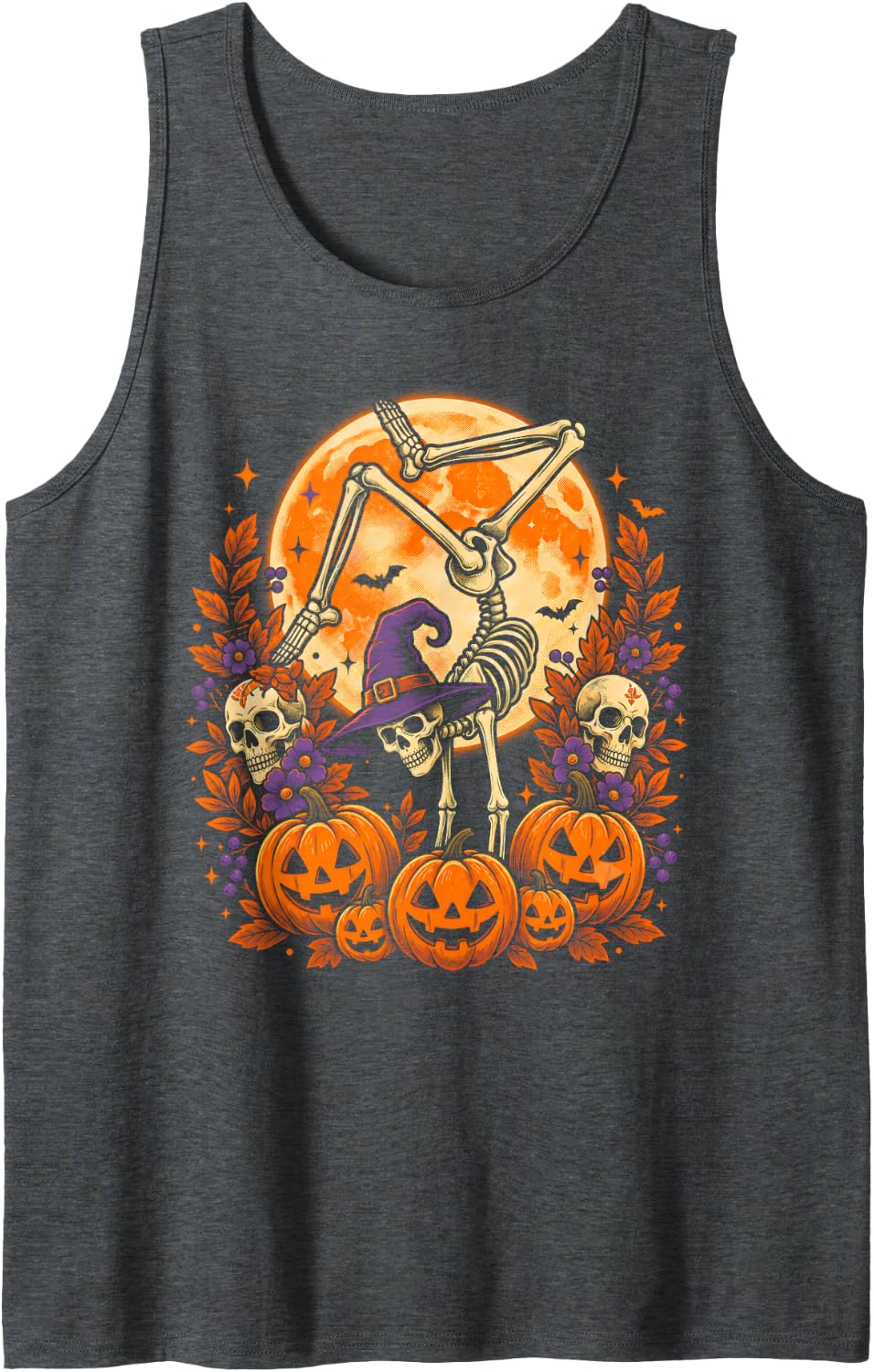 Skeleton Gymnastics Sports Gymnast Women Autumn Halloween Sleeveless Tank Top - Dark Heather Grey