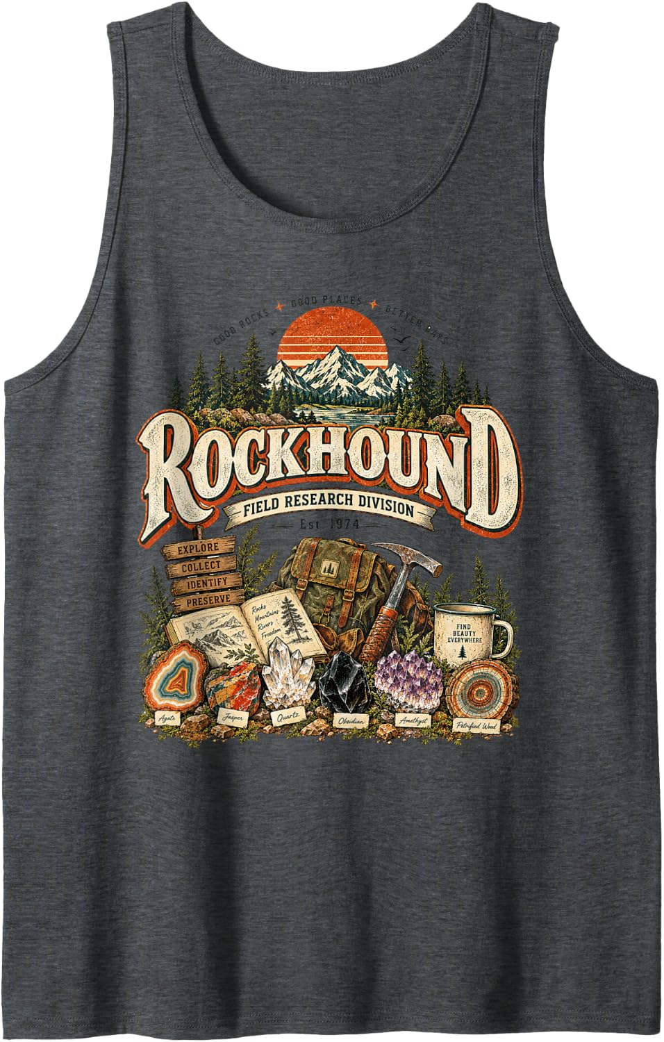 Funny Rock Collector RockHounder Geologist Sleeveless Tank Top - Dark Heather Grey