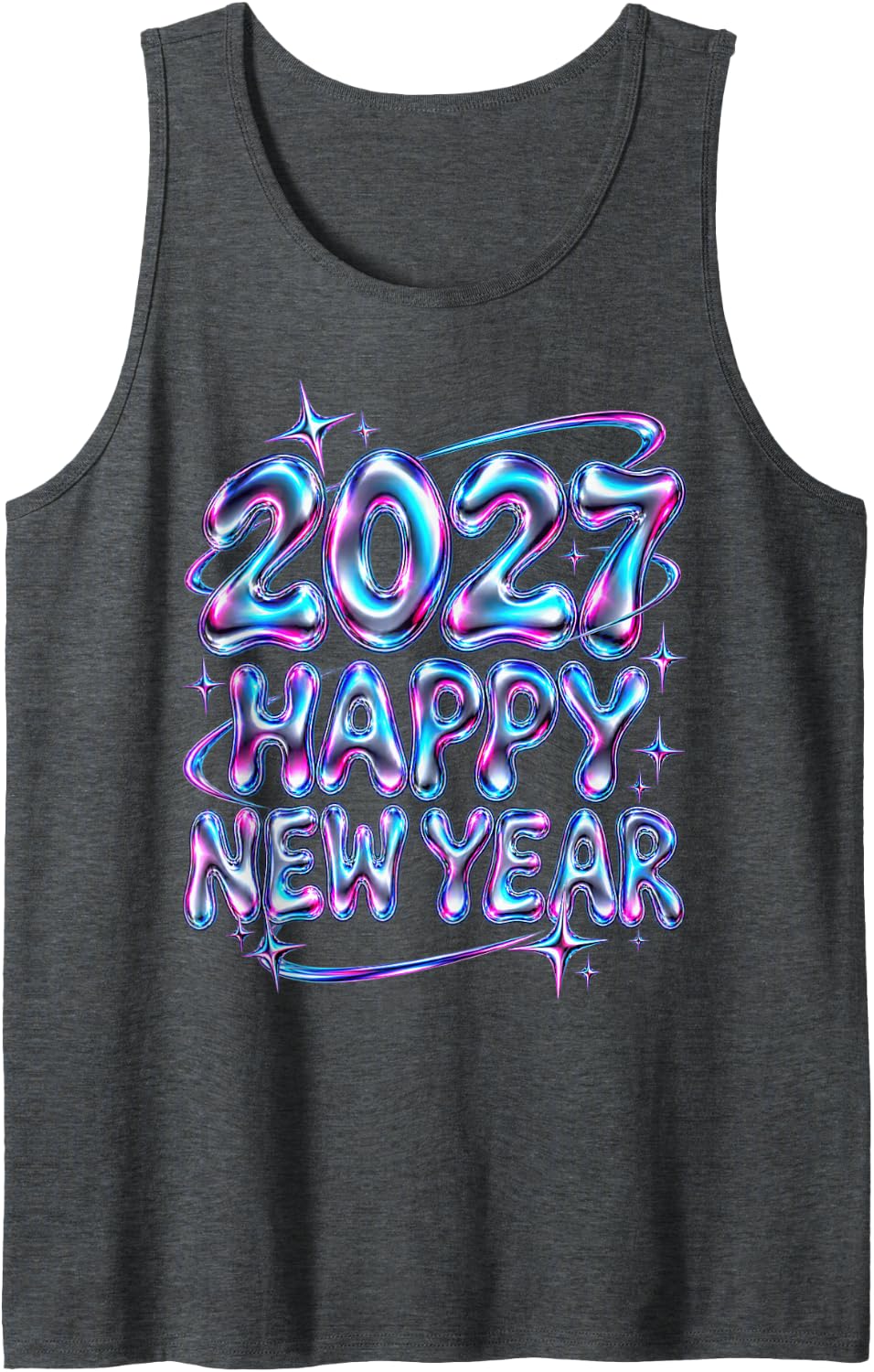 Happy New Year 2027 Y2K Retro Futuristic Celebration Bubbles Sleeveless Tank Top - Dark Heather Grey
